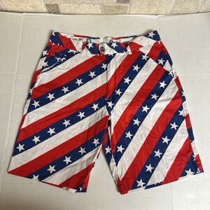Royal & Awesome Shorts Mens 32 Stars & Stripes Red White Blue Golf Chino